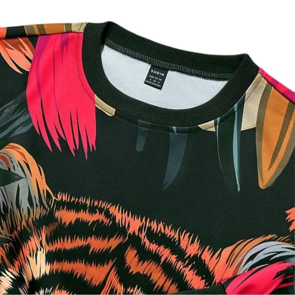 Women's Tiger Bamboo Leaf Print Long Sleeve Top Sweatshirt - Picture 3 of 8